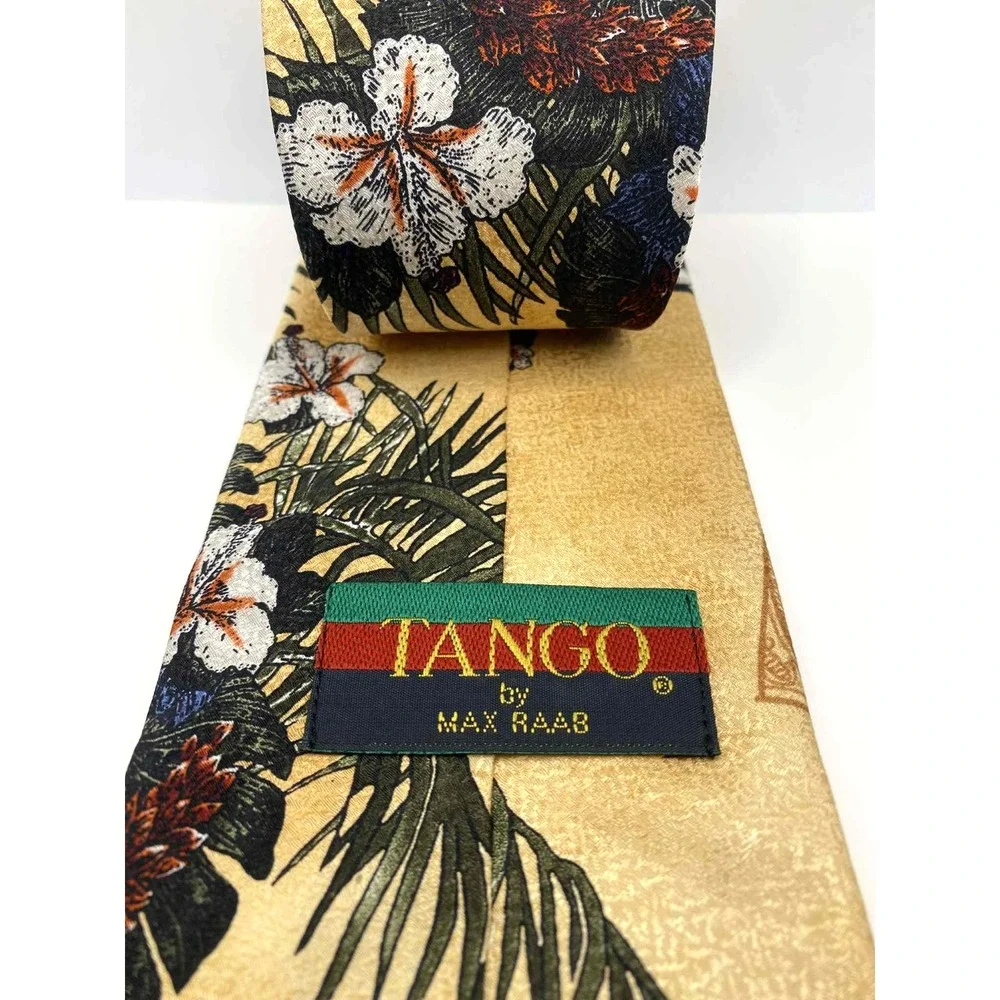 Vintage Tango By Max Raab Tie Havana Cuban 100% Silk floral beach‎ resort cars
